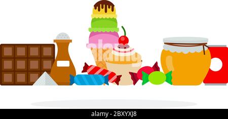 Set di alimenti dolci vettore piatto isolato Illustrazione Vettoriale