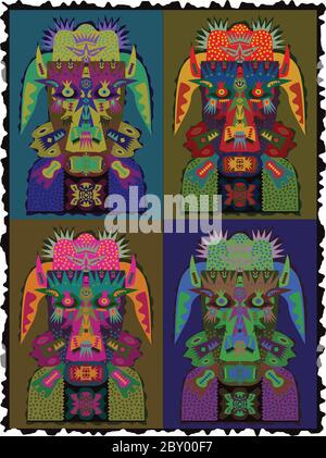 Illustrazione di modello tribale etnico del Perù con elementi geometrici colorati. Illustrazione Vettoriale