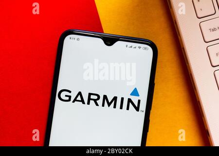 Brasile. 28 Marzo 2020. In questa illustrazione fotografica viene visualizzato il logo Garmin sullo smartphone. Credit: Rafael Henrique/SOPA Images/ZUMA Wire/Alamy Live News Foto Stock