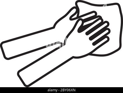 mani con icona del tessuto su sfondo bianco, stile della linea, illustrazione vettoriale Illustrazione Vettoriale