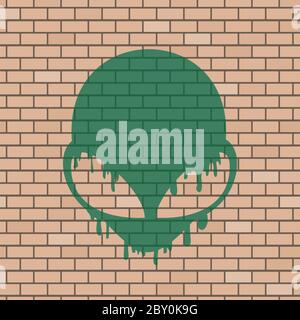 Immagine faccia aliena in muro di mattoni Illustrazione Vettoriale