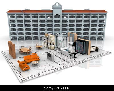 interno e piano per un edificio Foto Stock