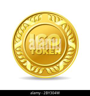 Icona moneta gettone ICO d'oro Illustrazione Vettoriale
