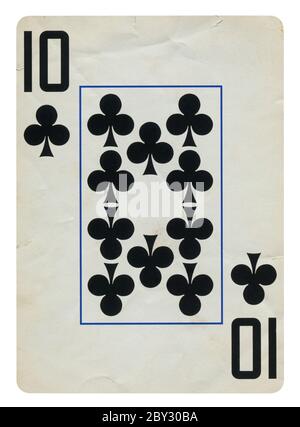 Dieci dei club Vintage carta da gioco - isolato su bianco (percorso di clipping incluso) Foto Stock