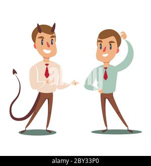 Illustrazione di concetto di affari di un uomo d'affari che fa un affare con il diavolo. Illustrazione Vettoriale
