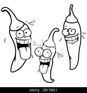 Peperoncini piccanti Cartoon. Pagina da colorare in bianco e nero Foto Stock