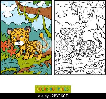 Libro da colorare per bambini, Jaguar Illustrazione Vettoriale