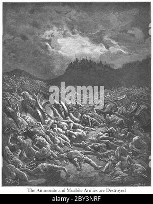 Gli eserciti di Ammoniti e Moabiti sono distrutti 2 Cronache 20:22-23 dal libro 'la Galleria della Bibbia' illustrato da Gustave Dore con memorie di Dore e Letter-press descrittivo di Talbot W. Chambers D.D. Pubblicato da Cassell & Company Limited a Londra e contemporaneamente da Mame a Tours, Francia nel 1866 Foto Stock