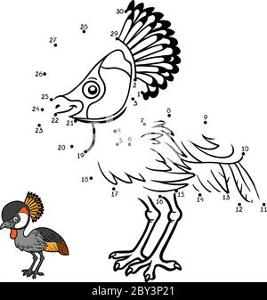 Giochi di Numbers, gioco di educazione da punto a punto per i bambini, gru incoronata grigia Illustrazione Vettoriale