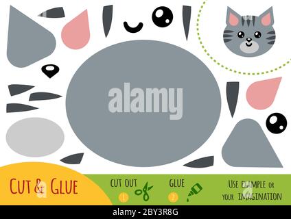 Educazione carta gioco per bambini, Cat Utilizzare forbici e colla per creare l'immagine. Illustrazione Vettoriale