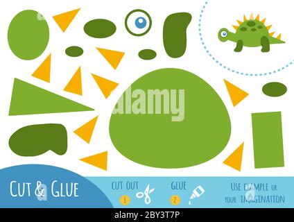 Gioco di carta di istruzione per i bambini, Dinosaur. Utilizzare forbici e colla per creare l'immagine. Illustrazione Vettoriale