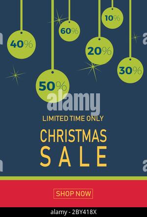 Vacanze di Natale in vendita su sfondo piatto con sfere. Solo per un periodo di tempo limitato. Modello per un banner, shopping, sconto. Illustrazione di vettore per il tuo desig Illustrazione Vettoriale