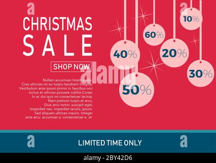Vacanze di Natale in vendita su sfondo piatto con sfere. Solo per un periodo di tempo limitato. Modello per un banner, shopping, sconto. Illustrazione di vettore per il tuo desig Illustrazione Vettoriale
