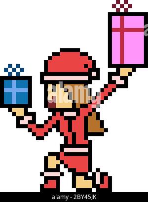 vettore pixel art santa ragazza isolato Illustrazione Vettoriale