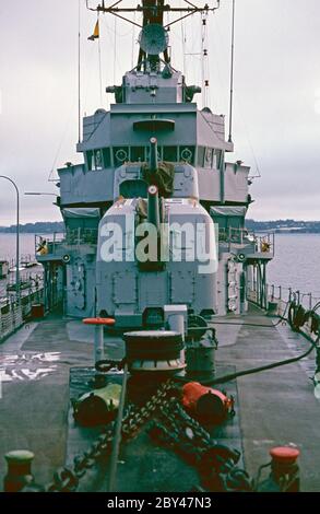 Destroyer 5 (Fletcher), base navale, dicembre 1981, Kiel, Schleswig-Holstein, Germania Foto Stock