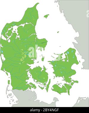 Mappa fisica Danimarca dettagliata. Illustrazione Vettoriale