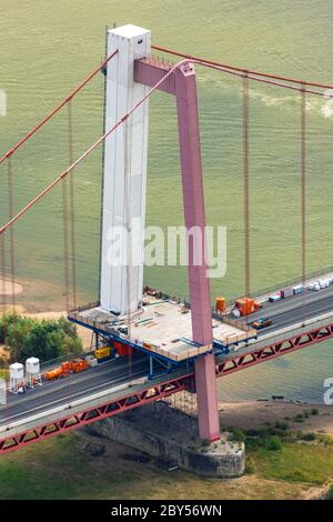 Ristrutturazione del ponte sul fiume Reno della B220 a Emmerich, 01.08.2019, vista aerea, Germania, Nord Reno-Westfalia, basso Reno, Emmerich am Rhein Foto Stock