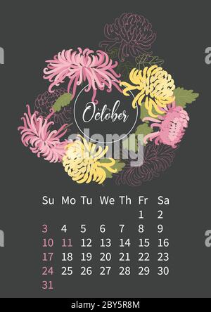 Calendario dei fiori 2021 con bouquet di fiori Illustrazione Vettoriale