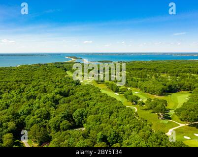 Vista aerea del campo da golf Noyac a Sag Harbour, NY Foto Stock