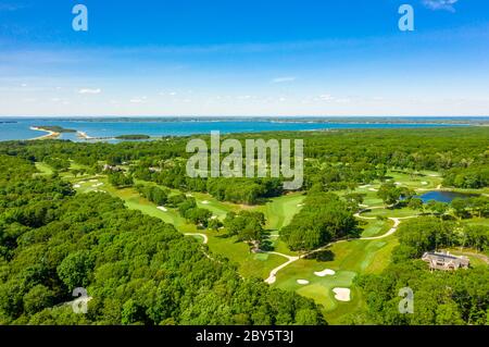 Vista aerea del campo da golf Noyac a Sag Harbour, NY Foto Stock