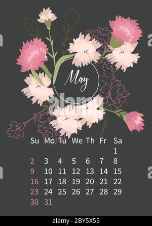 Calendario dei fiori 2021 con bouquet di fiori Illustrazione Vettoriale