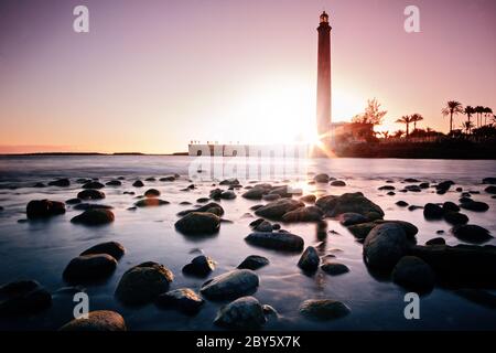 Faro di Maspalomas al tramonto - Gran Canaria Foto Stock