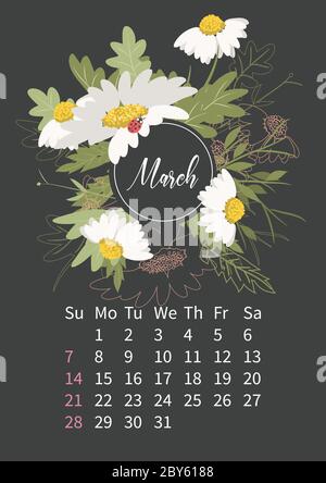 Calendario dei fiori 2021 con bouquet di fiori Illustrazione Vettoriale