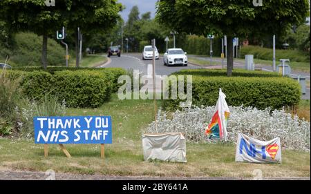 Grazie NHS segni vicino Worcestershire Royal Hospital. Domenica 17 2020 maggio Foto Stock