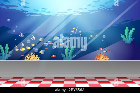 vista sullo splendido acquario nella hall Illustrazione Vettoriale