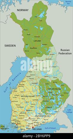 Mappa politica modificabile con livelli separati e molto dettagliata. Finlandia. Illustrazione Vettoriale