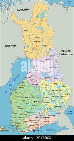 Finlandia - Mappa politica modificabile e molto dettagliata con etichettatura. Illustrazione Vettoriale