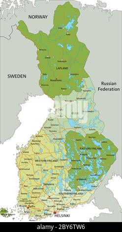 Mappa politica modificabile con livelli separati e molto dettagliata. Finlandia. Illustrazione Vettoriale