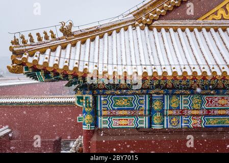 Dettagli dell'edificio nella Città Proibita - complesso del palazzo nel centro di Pechino, Cina Foto Stock