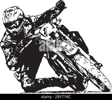 Motociclista a sport bike passeggiate su strada asfaltata vuota. bici sportiva. Illustrazione Vettoriale