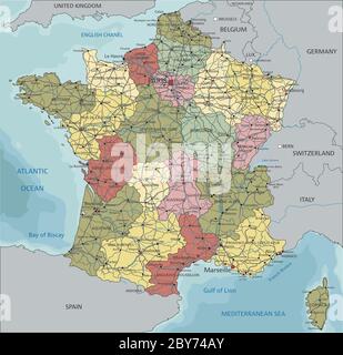 Francia - Mappa politica modificabile e molto dettagliata con etichettatura. Illustrazione Vettoriale