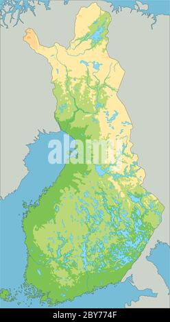 Mappa fisica Finlandia dettagliata. Illustrazione Vettoriale