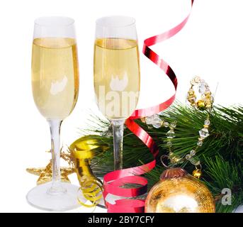 due bicchieri di champagne di nuovo anno Foto Stock