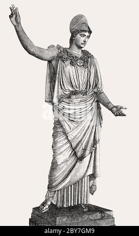 Statua di Athena Polias, la divinità patrona della città di Atene, antica religione greca Foto Stock
