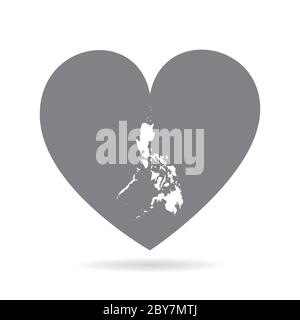 Mappa del paese delle Filippine all'interno di un cuore grigio amore. Orgoglio nazionale Illustrazione Vettoriale