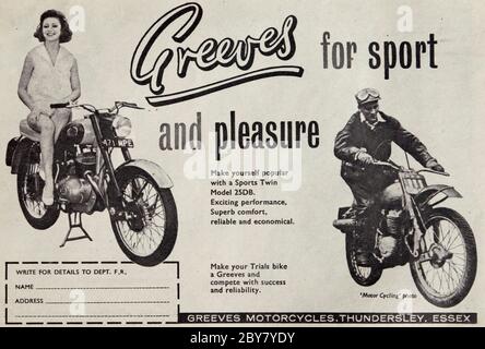 Pubblicità vintage per motociclette British Greeves. Foto Stock