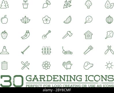 Set di elementi vettoriali per giardino e fattoria e icone di frutta o verdura l'illustrazione può essere utilizzata come logo o icona di qualità superiore Illustrazione Vettoriale