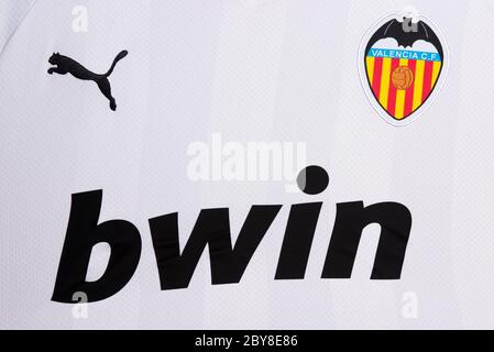 Primo piano della maglia Valencia CF Home 2019/20 Foto Stock