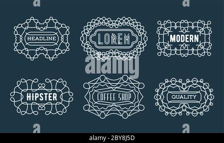 Set di insegne di lusso Logotipi Template retro Design Line Art stile vintage elementi vettro Swash Collezione vettoriale Illustrazione Vettoriale