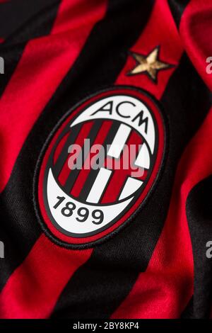 Primo piano della maglia AC Milan 2019/20 Foto Stock