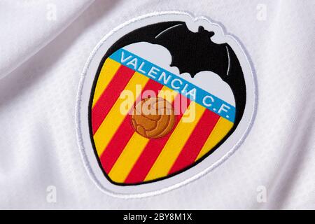 Primo piano della maglia Valencia CF 2019/20 Foto Stock