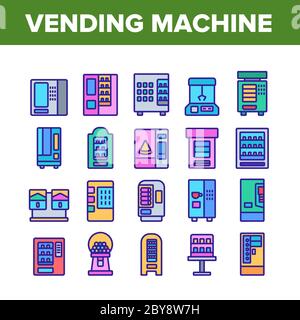 Distributore automatico Vendita icone di servizio Set Vector Illustrazione Vettoriale