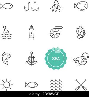 Set di elementi di illustrazione Sea Food Vector possono essere utilizzati come logo o icona di qualità superiore Illustrazione Vettoriale