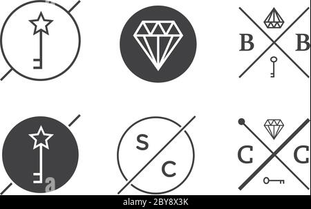 Set di badge vettoriali o emblemi Abstract Hipster Logo Templates Illustrazione Vettoriale