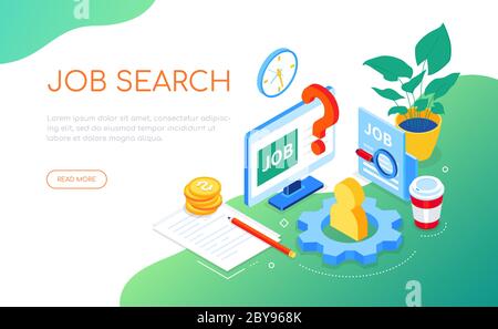 Ricerca di lavoro - banner Web isometrico moderno e colorato Illustrazione Vettoriale