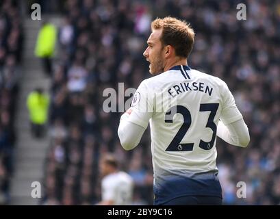 LONDRA, INGHILTERRA - 13 APRILE 2019: Christian Eriksen di Tottenham ha ritratto durante la partita della Premier League 2018/19 tra Tottenham Hotspur e Huddersfield Twon al Tottenham Hotspur Stadium. Foto Stock